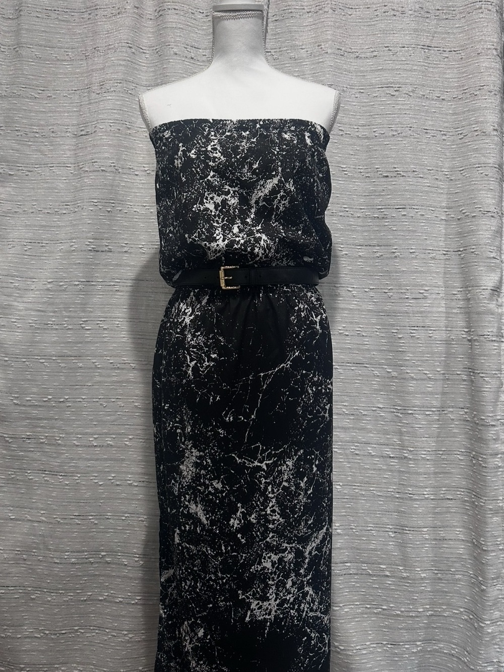 MICHAEL Michael Kors  Strapless Black and White Marble-Print Maxi Dress NWOT